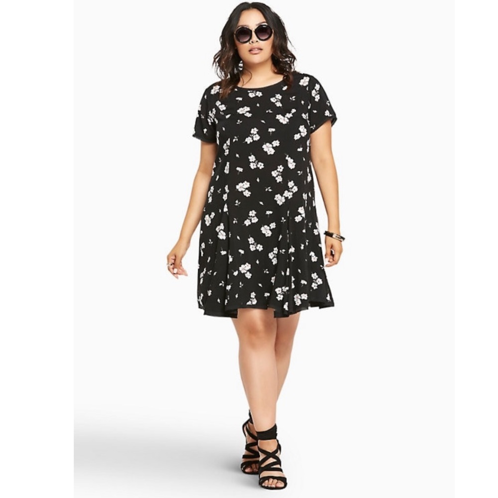 FLORAL PRINT CHALLIS TEE DRESS